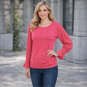 Pink Pleated Sleeve Sweater